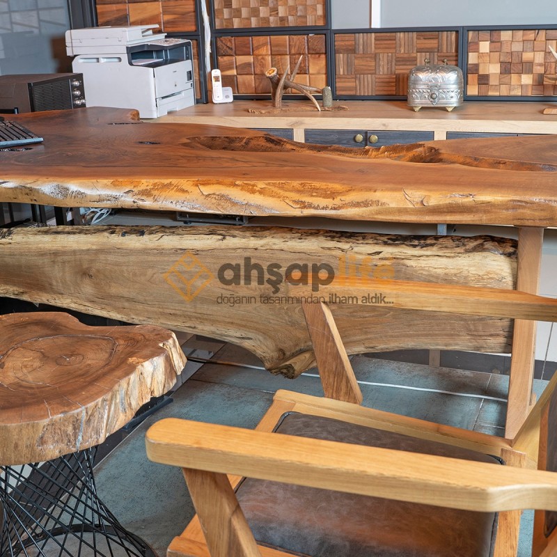Doğal Ceviz Tek Parça Ofis Masası